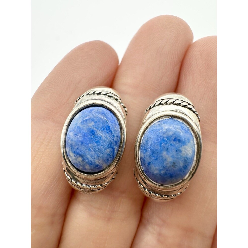 925 Sterling Silver Lapis Lazuli Pierced Earrings
